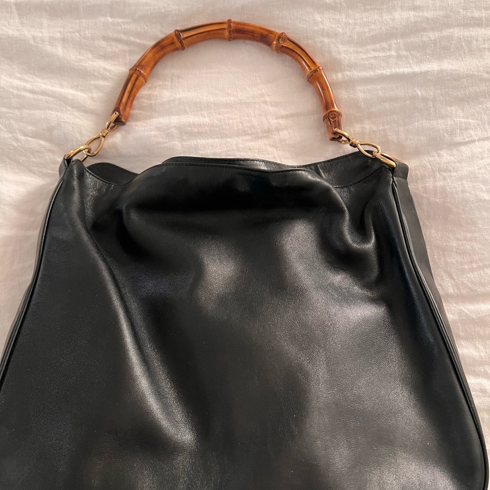 Vintage Gucci Black Leather Bag with Bamboo Handle